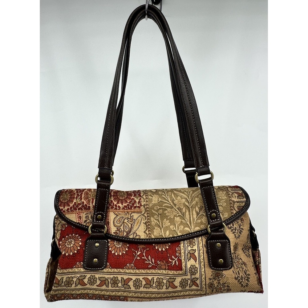 Relic Handbag Brown Shoulder Purse Paisley Fabric Tapestry Bag #RL542186